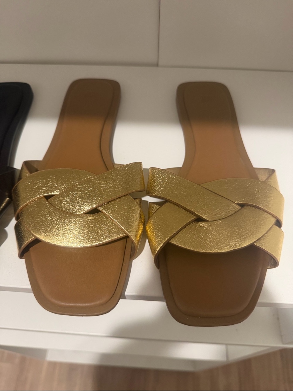 H&M Metallic Gold & Black Braided Slide Sandals - Women